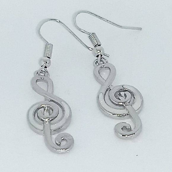 Jewelry - MUSIC NOTE EARRINGS - Treble Clef Silver Jewelry Jewelry - MUSIC NOTE EARRINGS - Treble Clef Silver Jewelry